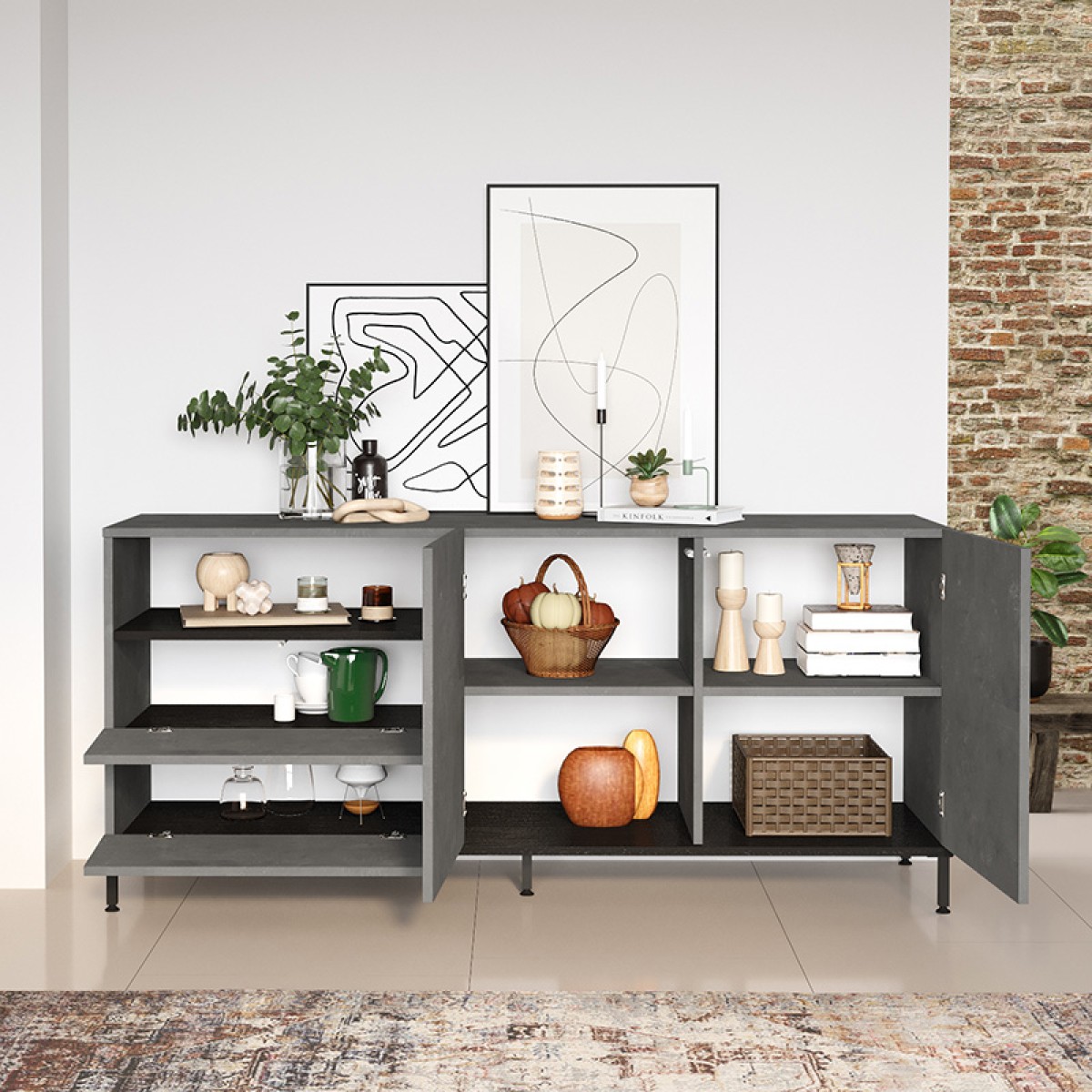 Μπουφές Evaluate pakoworld ανθρακί antique-wenge 170x46.5x75.5εκ Μπουφές Evaluate pakoworld ανθρακί antique-wenge 170x46.5x75.5εκ