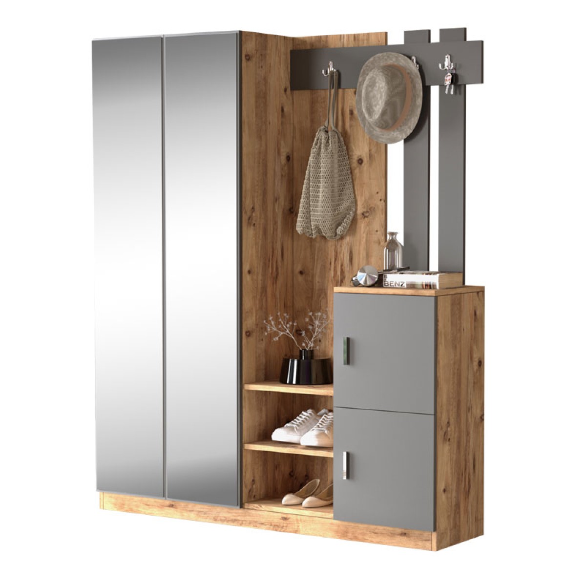 Έπιπλο εισόδου Doorse pakoworld μελαμίνης ανθρακί-sonoma 147.5x35x180εκ Έπιπλο εισόδου Doorse pakoworld μελαμίνης ανθρακί-sonoma 147.5x35x180εκ