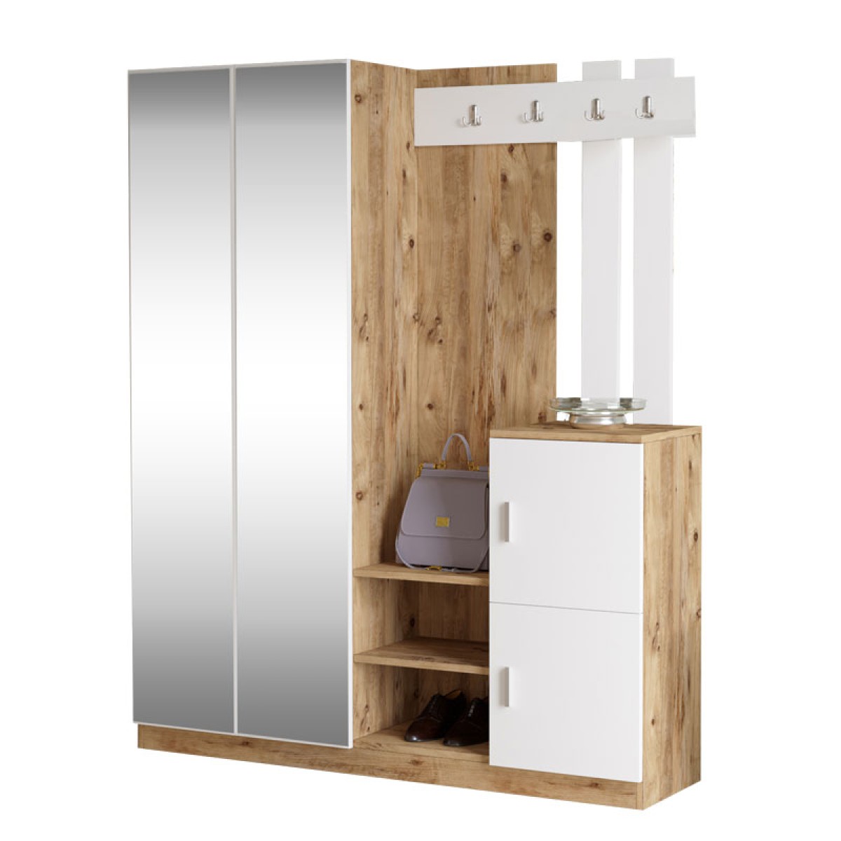 Έπιπλο εισόδου Doorse pakoworld μελαμίνης λευκό-sonoma 147.5x35x180εκ Έπιπλο εισόδου Doorse pakoworld μελαμίνης λευκό-sonoma 147.5x35x180εκ