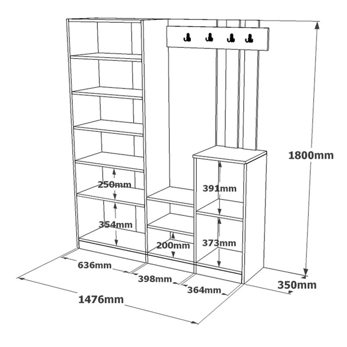 Έπιπλο εισόδου Doorse pakoworld μελαμίνης λευκό-sonoma 147.5x35x180εκ Έπιπλο εισόδου Doorse pakoworld μελαμίνης λευκό-sonoma 147.5x35x180εκ