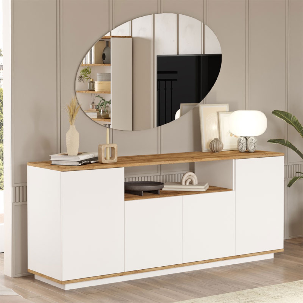 Μπουφές Placefol pakoworld μελαμίνης λευκό-φυσικό 180x44.5x75εκ Μπουφές Placefol pakoworld μελαμίνης λευκό-φυσικό 180x44.5x75εκ