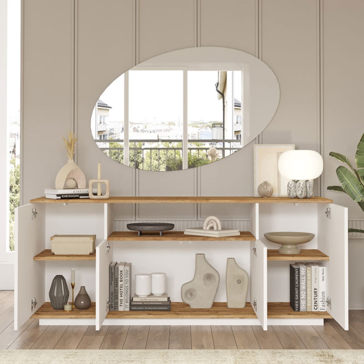 Μπουφές Placefol pakoworld μελαμίνης λευκό-φυσικό 180x44.5x75εκ Μπουφές Placefol pakoworld μελαμίνης λευκό-φυσικό 180x44.5x75εκ