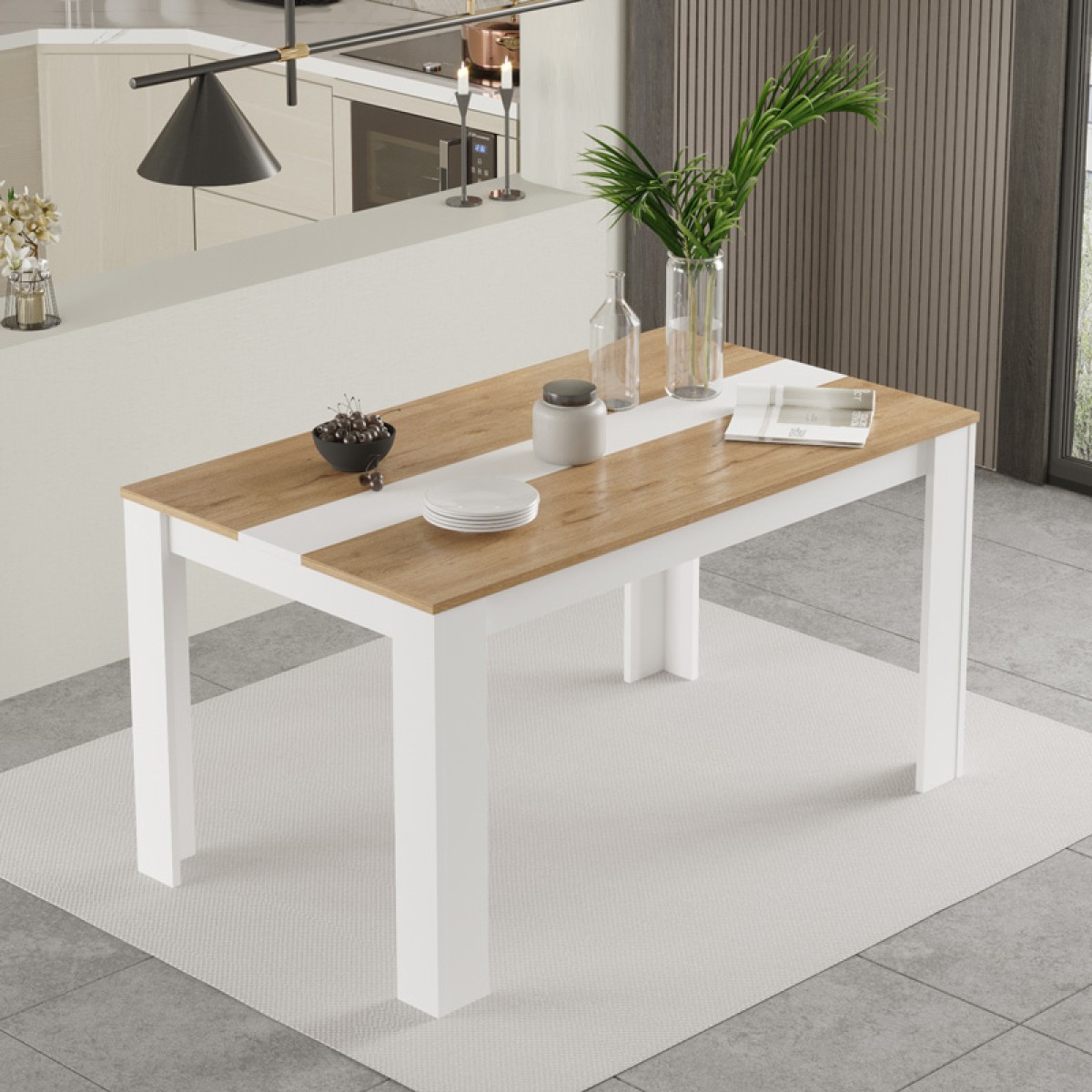 Τραπέζι Sepen pakoworld σε φυσική-λευκή απόχρωση 140x80x74εκ Τραπέζι Sepen pakoworld σε φυσική-λευκή απόχρωση 140x80x74εκ