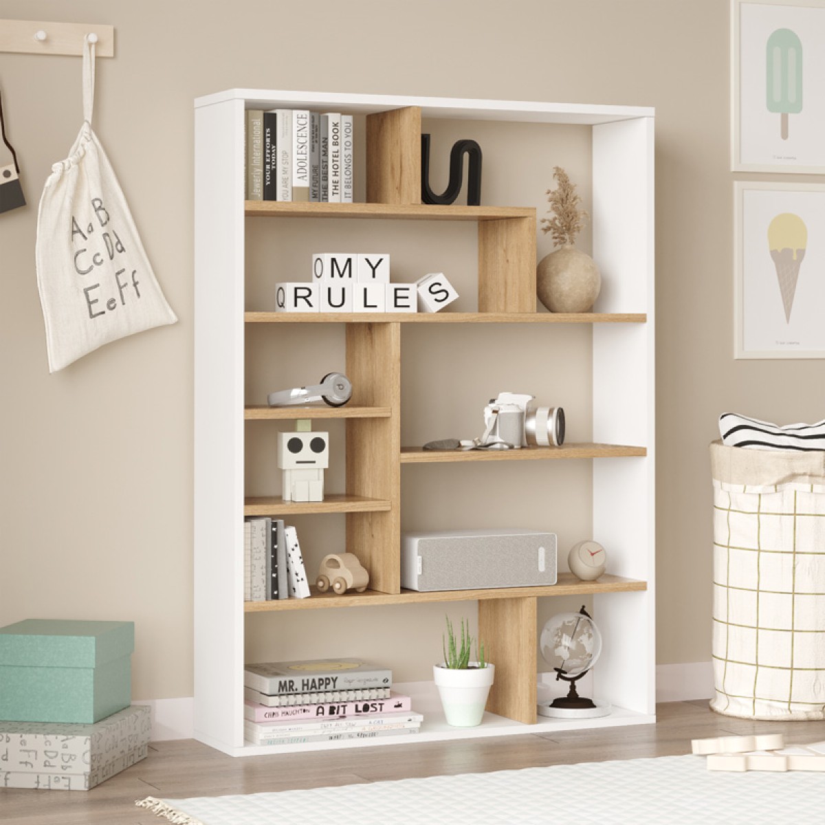 Βιβλιοθήκη Decora pakoworld σε φυσικό-λευκό απόχρωση 90x22x123.6εκ Βιβλιοθήκη Decora pakoworld σε φυσικό-λευκό απόχρωση 90x22x123.6εκ