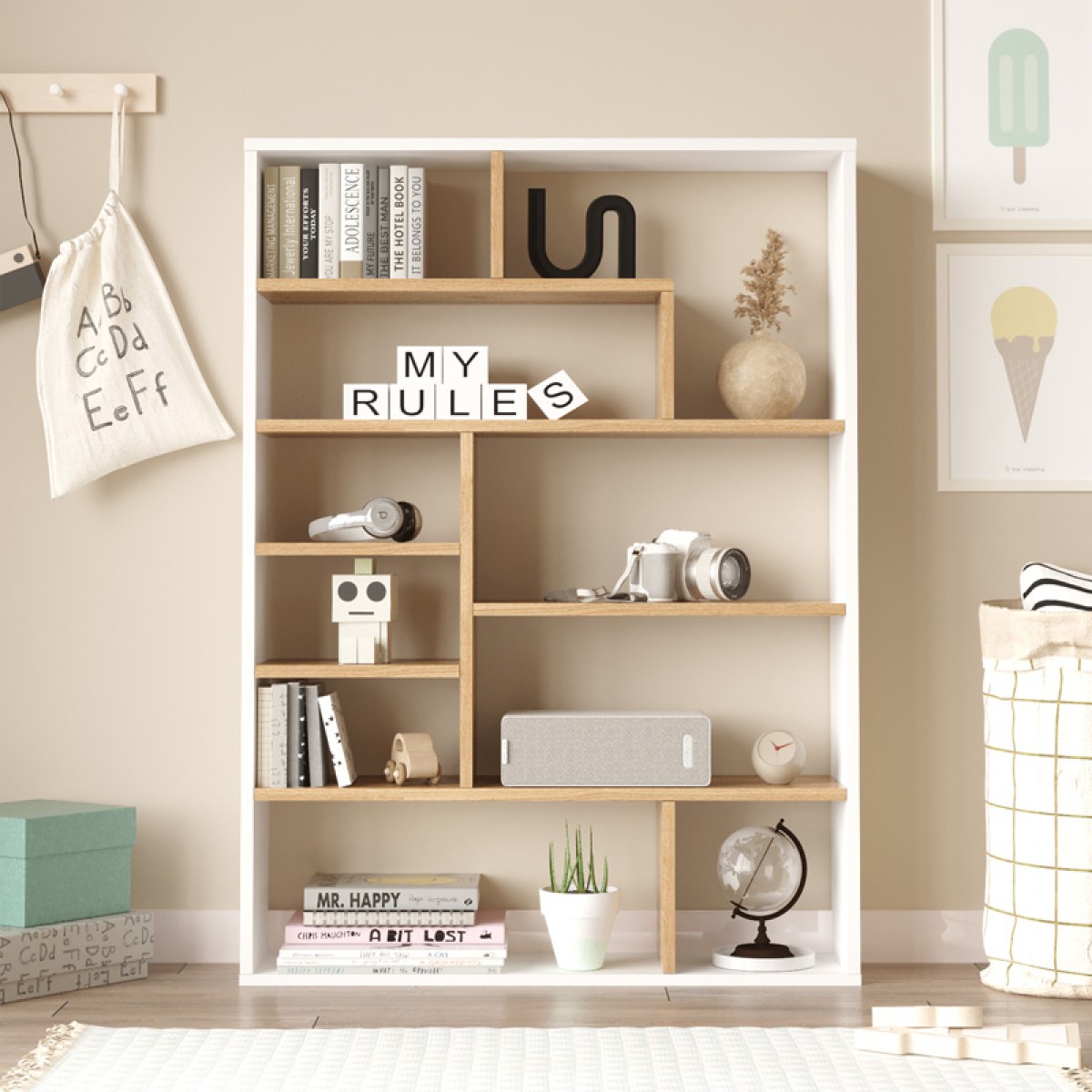 Βιβλιοθήκη Decora pakoworld σε φυσικό-λευκό απόχρωση 90x22x123.6εκ Βιβλιοθήκη Decora pakoworld σε φυσικό-λευκό απόχρωση 90x22x123.6εκ