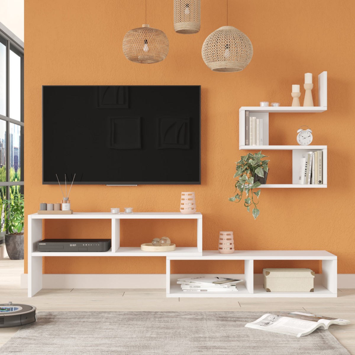 Σύνθετο σαλονιού Kakomo pakoworld σε λευκή απόχρωση 170x29.5x43εκ Σύνθετο σαλονιού Kakomo pakoworld σε λευκή απόχρωση 170x29.5x43εκ