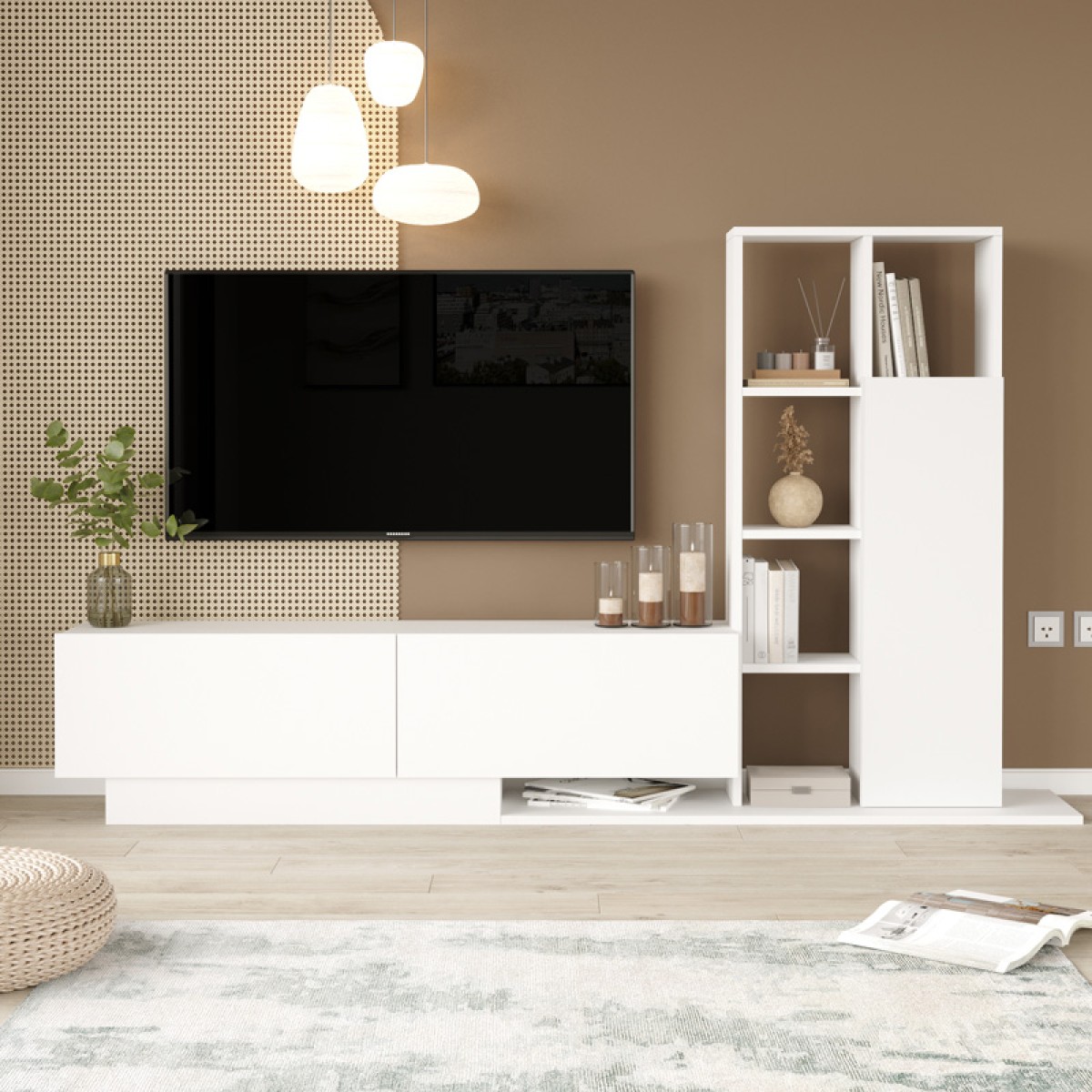 Σύνθετο σαλονιού Damon pakoworld σε λευκή απόχρωση 140x29.5x39.5εκ Σύνθετο σαλονιού Damon pakoworld σε λευκή απόχρωση 140x29.5x39.5εκ