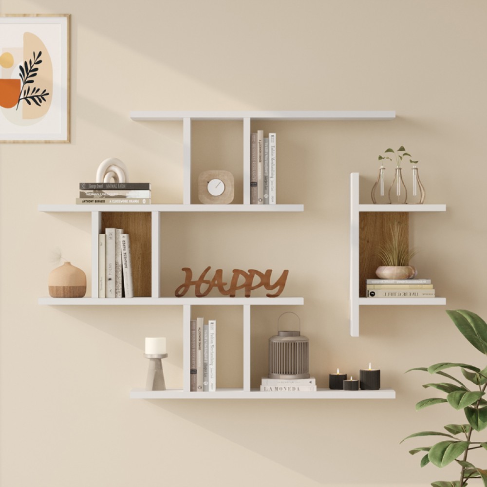 Ραφιέρα τοίχου Ledia pakoworld λευκό με oak 110,6x14,5x78εκ