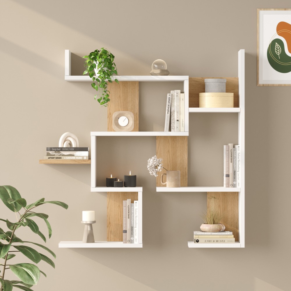 Ραφιέρα τοίχου Maze pakoworld λευκό με oak 93,3x14,5x90εκ
