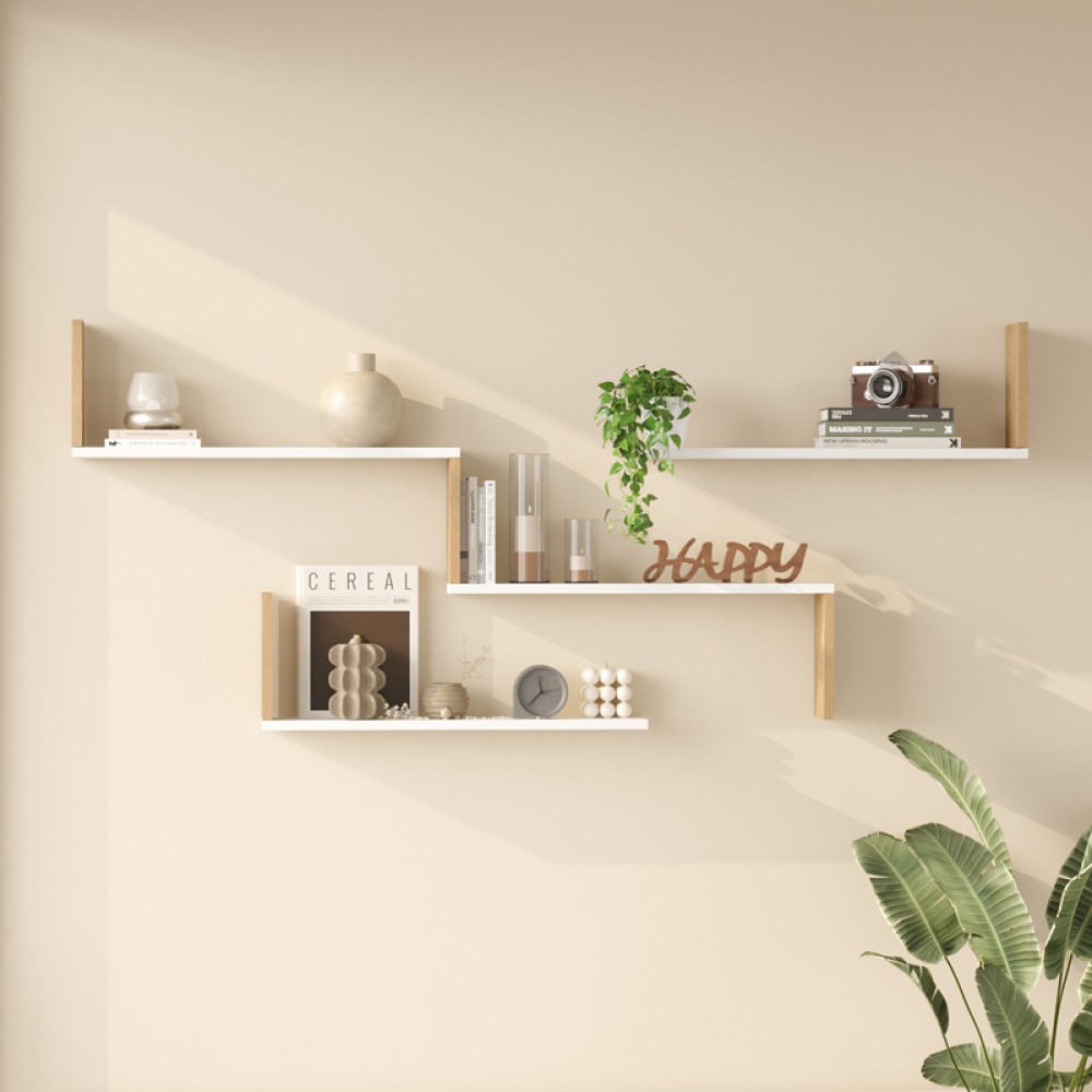 Ραφιέρα τοίχου Flear pakoworld λευκό με oak 179x14,5x76,2εκ