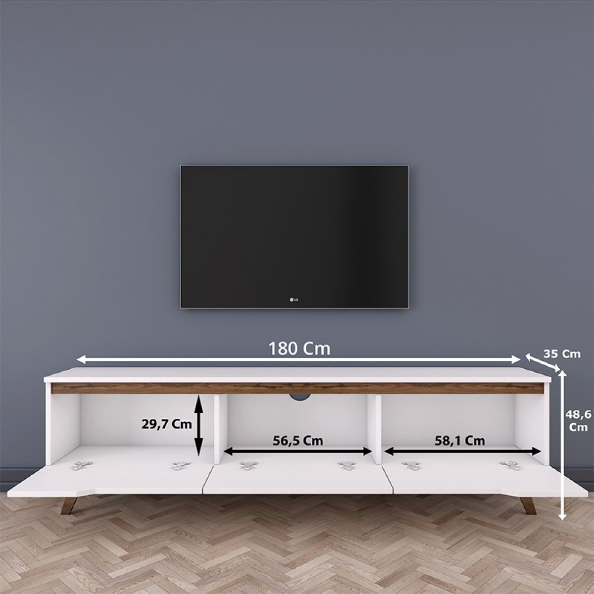 Έπιπλο τηλεόρασης Kasandra pakoworld λευκό-καρυδί 180x35x48,5εκ Έπιπλο τηλεόρασης Kasandra pakoworld λευκό-καρυδί 180x35x48,5εκ
