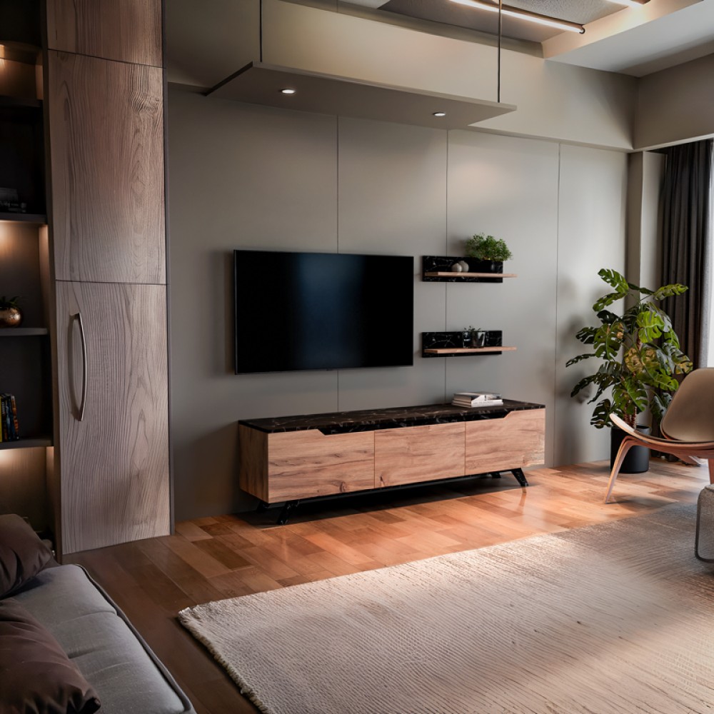 Σύνθετο σαλονιού Kasia pakoworld oak-ανθρακί 180x35x48,5εκ