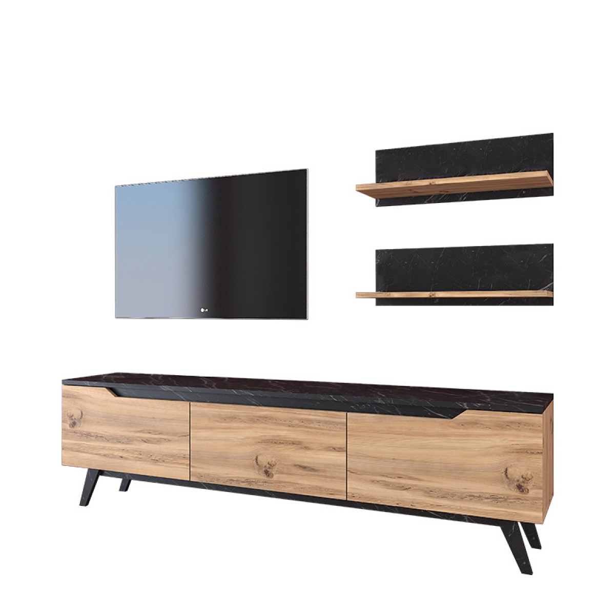 Σύνθετο σαλονιού Kasia pakoworld oak-ανθρακί 180x35x48,5εκ Σύνθετο σαλονιού Kasia pakoworld oak-ανθρακί 180x35x48,5εκ