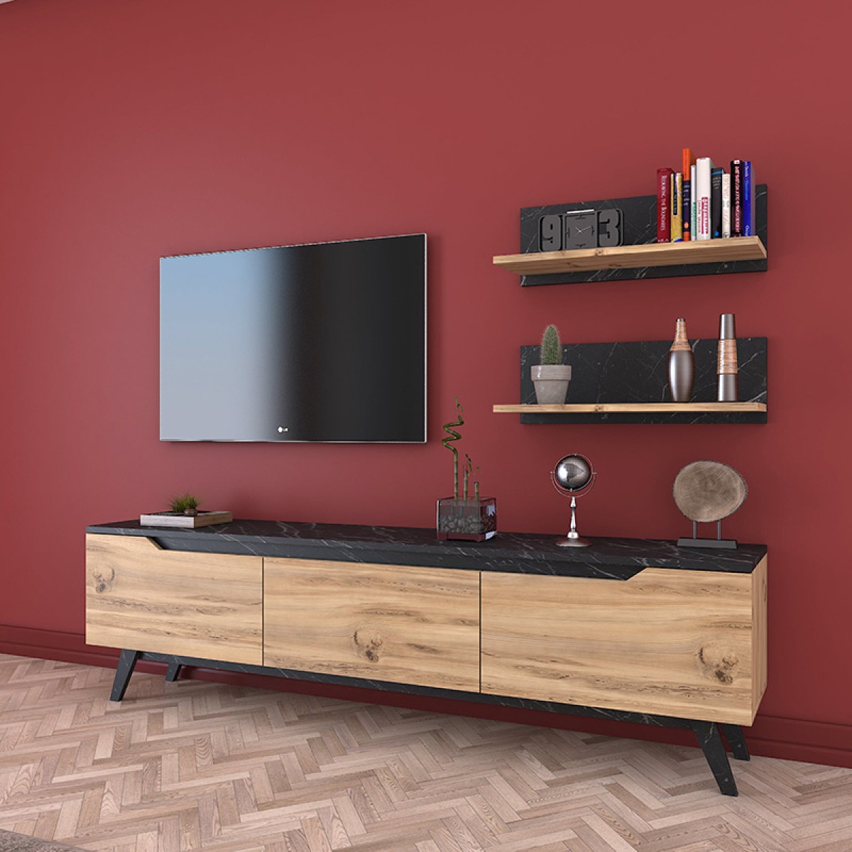 Σύνθετο σαλονιού Kasia pakoworld oak-ανθρακί 180x35x48,5εκ Σύνθετο σαλονιού Kasia pakoworld oak-ανθρακί 180x35x48,5εκ