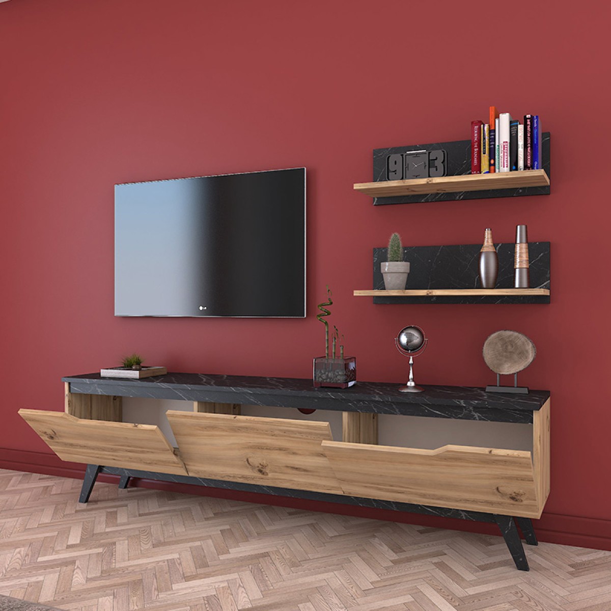 Σύνθετο σαλονιού Kasia pakoworld oak-ανθρακί 180x35x48,5εκ Σύνθετο σαλονιού Kasia pakoworld oak-ανθρακί 180x35x48,5εκ