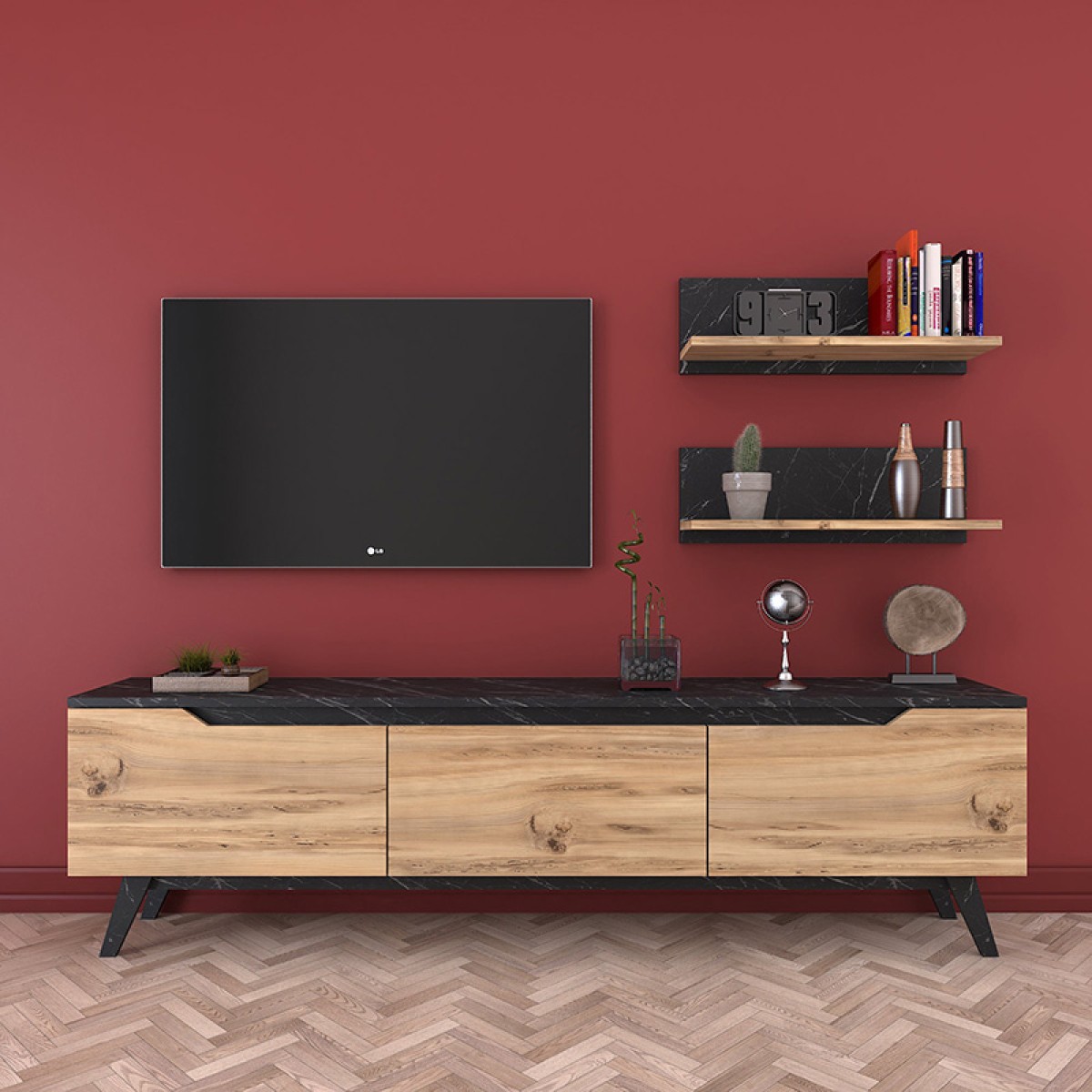 Σύνθετο σαλονιού Kasia pakoworld oak-ανθρακί 180x35x48,5εκ Σύνθετο σαλονιού Kasia pakoworld oak-ανθρακί 180x35x48,5εκ