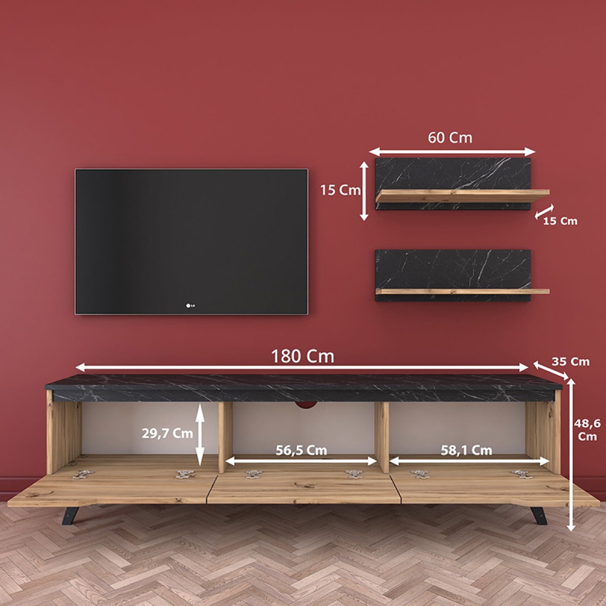Σύνθετο σαλονιού Kasia pakoworld oak-ανθρακί 180x35x48,5εκ Σύνθετο σαλονιού Kasia pakoworld oak-ανθρακί 180x35x48,5εκ