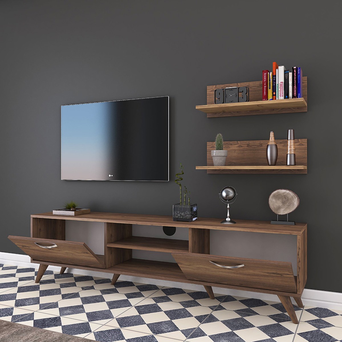 Σύνθετο σαλονιού Jasmine pakoworld καρυδί 180x35x48.5εκ Σύνθετο σαλονιού Jasmine pakoworld καρυδί 180x35x48.5εκ