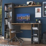 Γραφείο με βιβλιοθήκη Goldie pakoworld ανθρακί-φυσικό 160x45x161.8εκ Γραφείο με βιβλιοθήκη Goldie pakoworld ανθρακί-φυσικό 160x45x161.8εκ