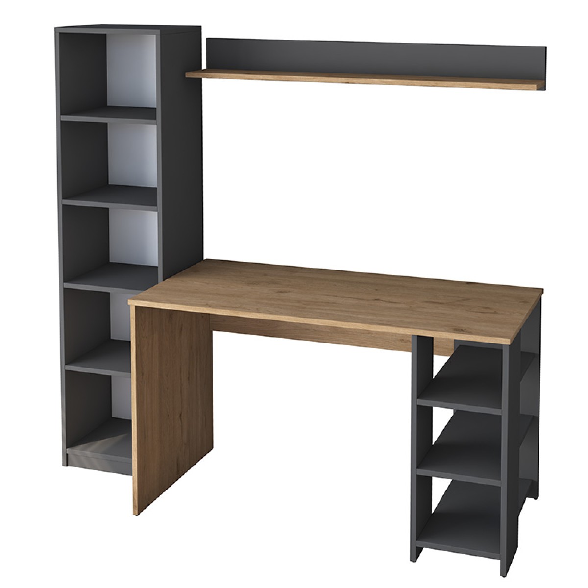Γραφείο με βιβλιοθήκη Goldie pakoworld ανθρακί-φυσικό 160x45x161.8εκ Γραφείο με βιβλιοθήκη Goldie pakoworld ανθρακί-φυσικό 160x45x161.8εκ