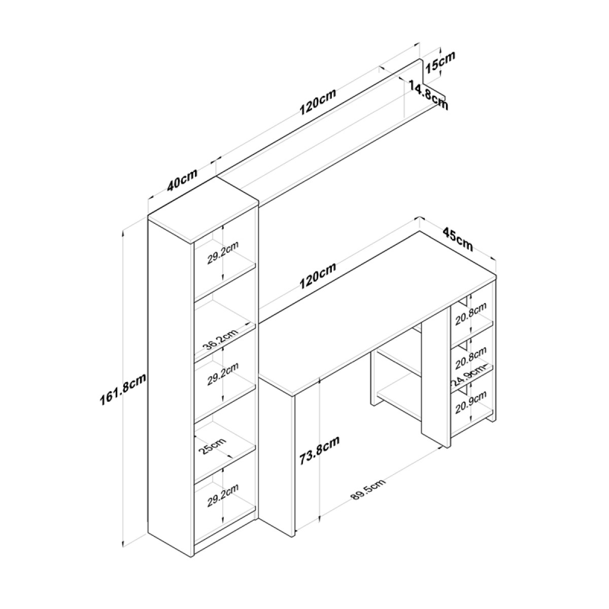 Γραφείο με βιβλιοθήκη Goldie pakoworld ανθρακί-φυσικό 160x45x161.8εκ Γραφείο με βιβλιοθήκη Goldie pakoworld ανθρακί-φυσικό 160x45x161.8εκ