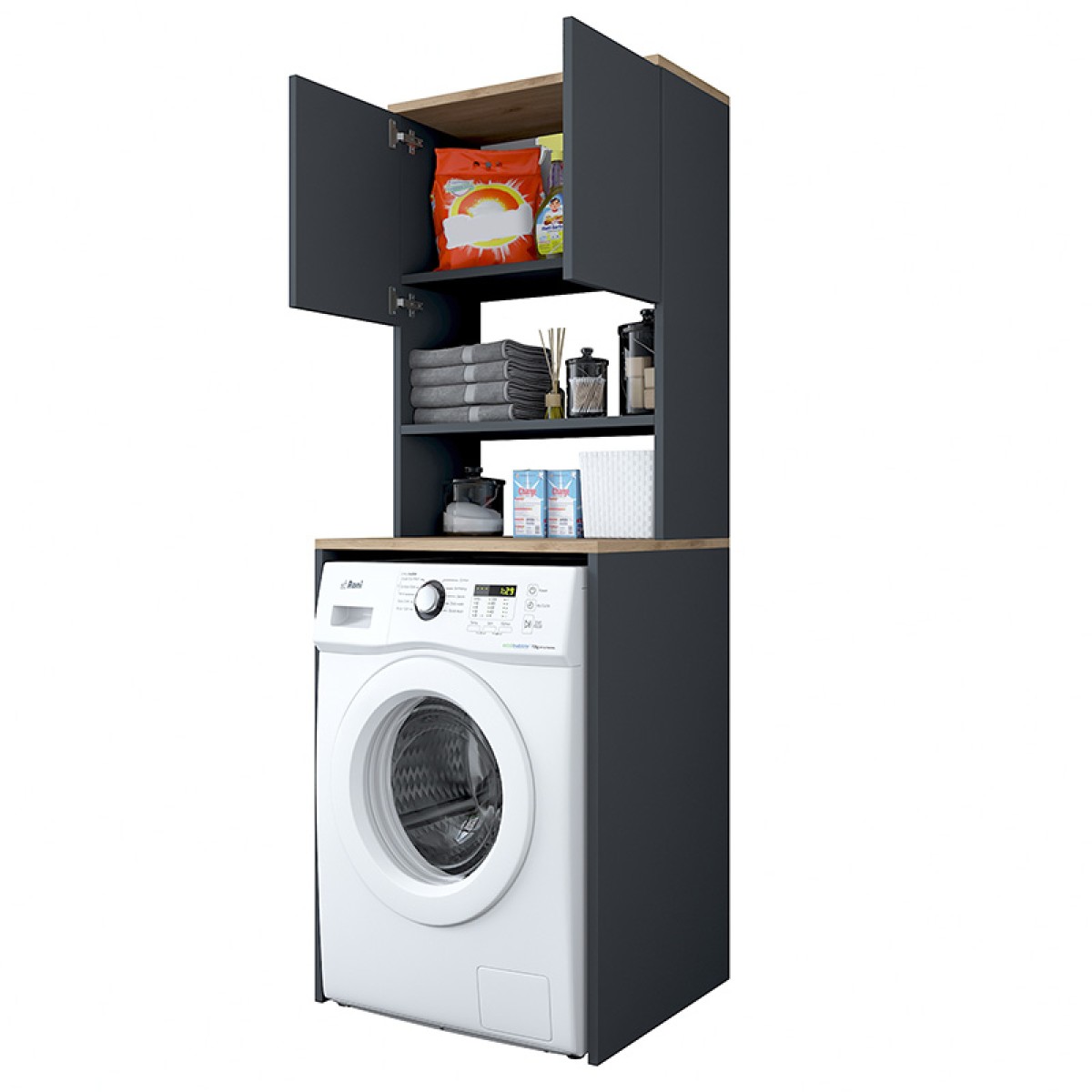 Έπιπλο πλυντηρίου Rasmus pakoworld ανθρακί-φυσικό 65x60x183.6εκ. Έπιπλο πλυντηρίου Rasmus pakoworld ανθρακί-φυσικό 65x60x183.6εκ.
