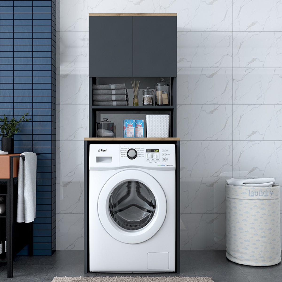 Έπιπλο πλυντηρίου Rasmus pakoworld ανθρακί-φυσικό 65x60x183.6εκ. Έπιπλο πλυντηρίου Rasmus pakoworld ανθρακί-φυσικό 65x60x183.6εκ.