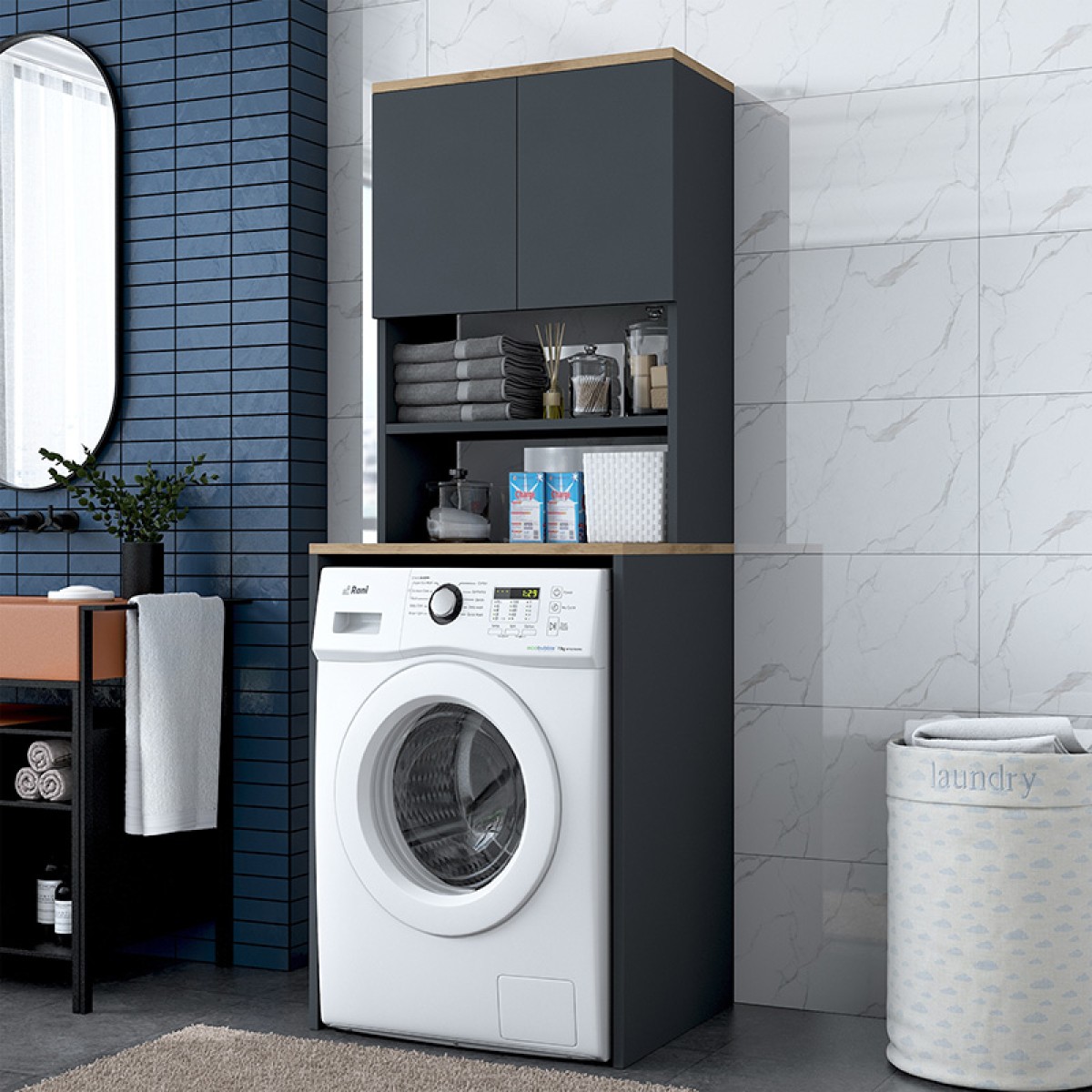 Έπιπλο πλυντηρίου Rasmus pakoworld ανθρακί-φυσικό 65x60x183.6εκ. Έπιπλο πλυντηρίου Rasmus pakoworld ανθρακί-φυσικό 65x60x183.6εκ.