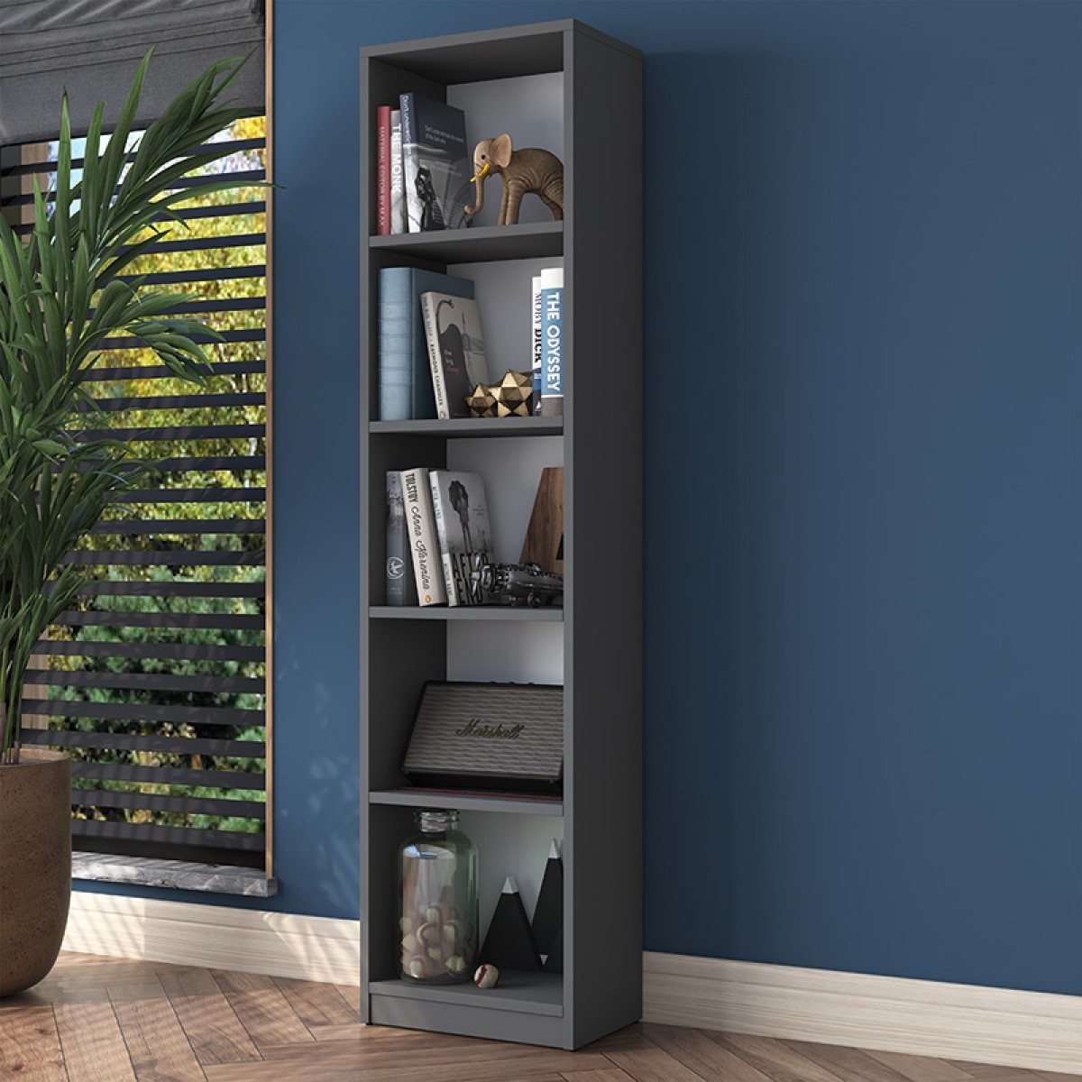 Βιβλιοθήκη Goldie pakoworld ανθρακί-λευκό 40x25x161.80εκ Βιβλιοθήκη Goldie pakoworld ανθρακί-λευκό 40x25x161.80εκ