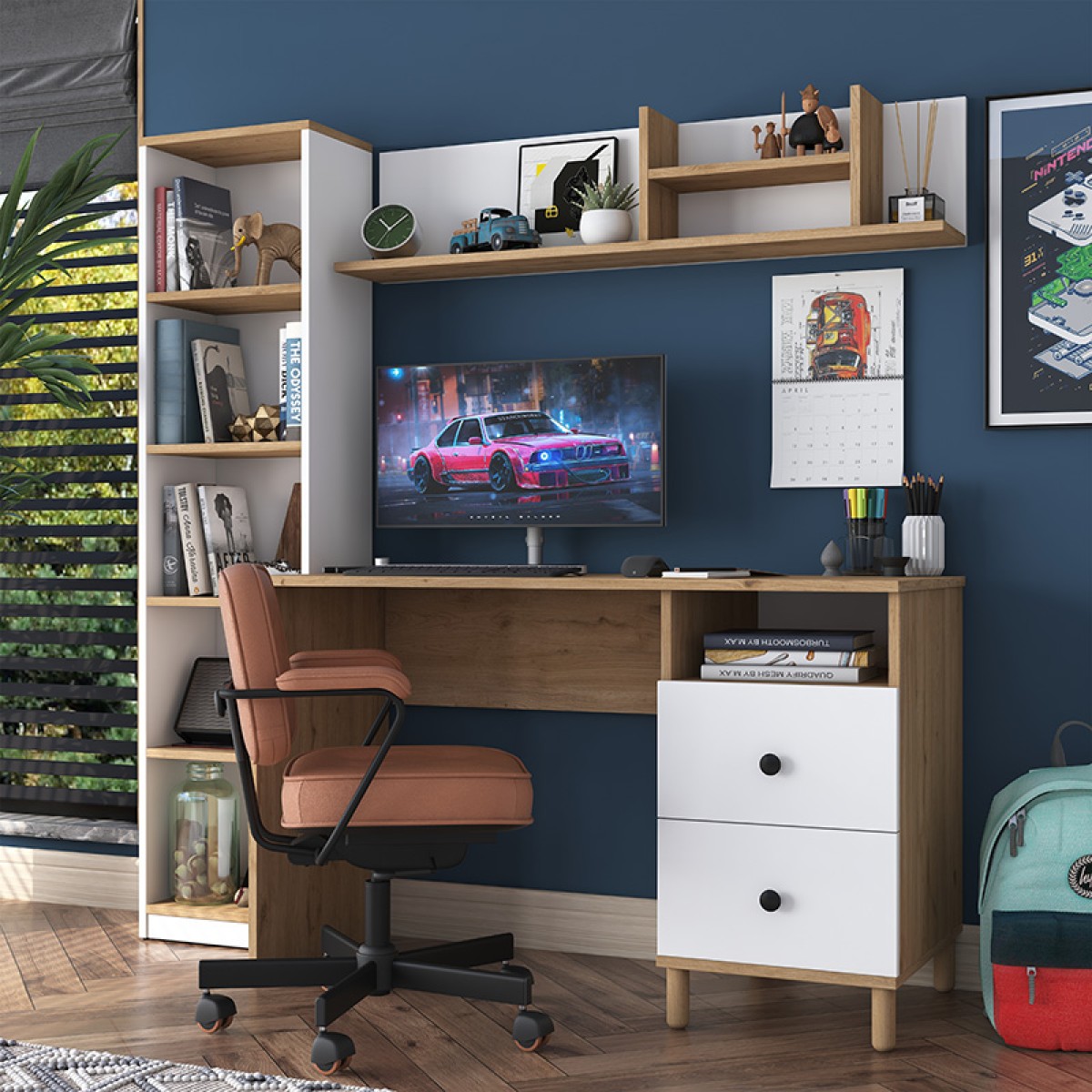 Γραφείο με βιβλιοθήκη Goldie pakoworld λευκό-φυσικό 160x50x161.8εκ Γραφείο με βιβλιοθήκη Goldie pakoworld λευκό-φυσικό 160x50x161.8εκ