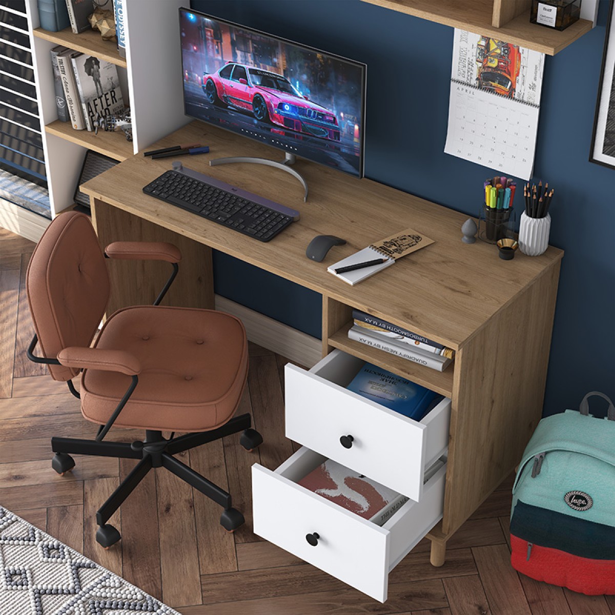 Γραφείο με βιβλιοθήκη Goldie pakoworld λευκό-φυσικό 160x50x161.8εκ Γραφείο με βιβλιοθήκη Goldie pakoworld λευκό-φυσικό 160x50x161.8εκ