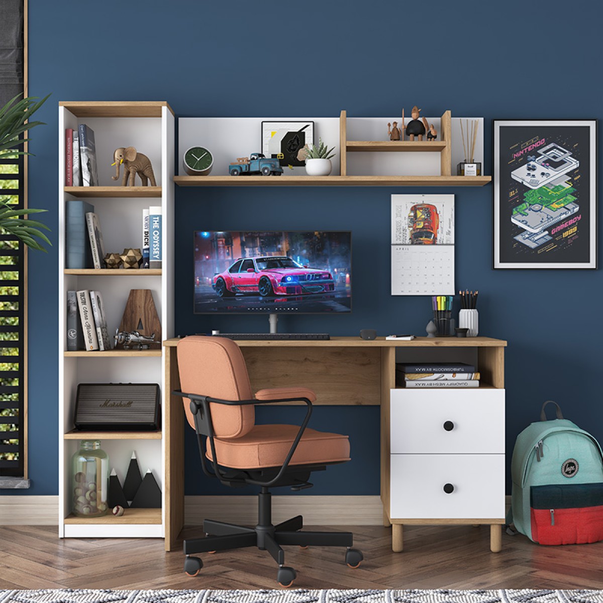 Γραφείο με βιβλιοθήκη Goldie pakoworld λευκό-φυσικό 160x50x161.8εκ Γραφείο με βιβλιοθήκη Goldie pakoworld λευκό-φυσικό 160x50x161.8εκ
