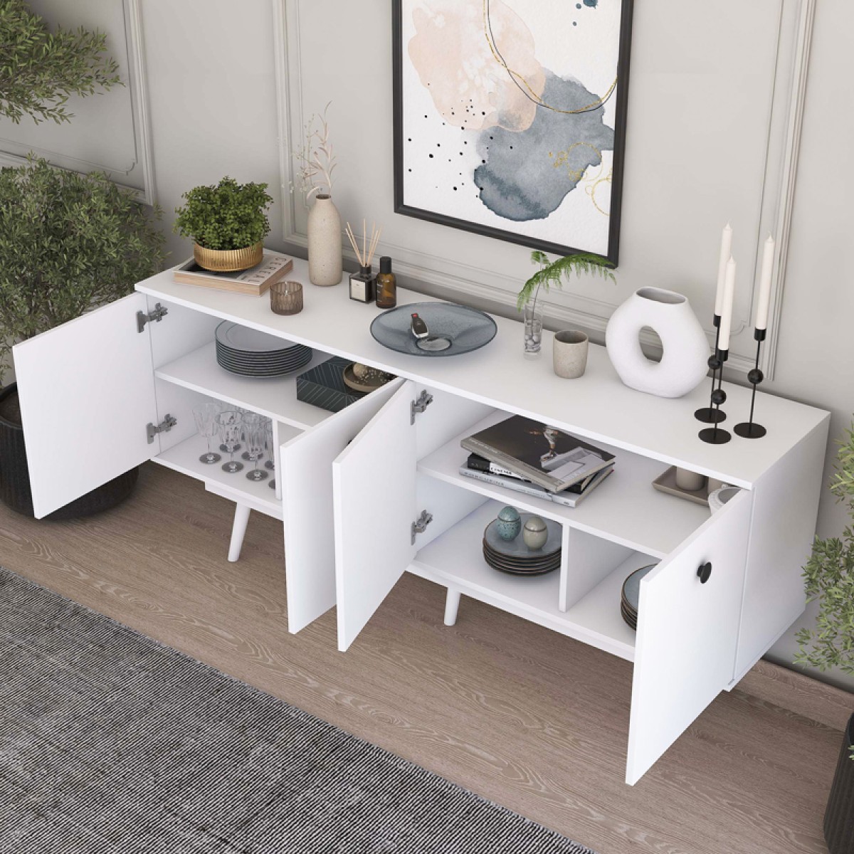 Μπουφές Salonde pakoworld λευκό μελαμίνης-λευκό pp πόδι 180x40x82.6εκ Μπουφές Salonde pakoworld λευκό μελαμίνης-λευκό pp πόδι 180x40x82.6εκ