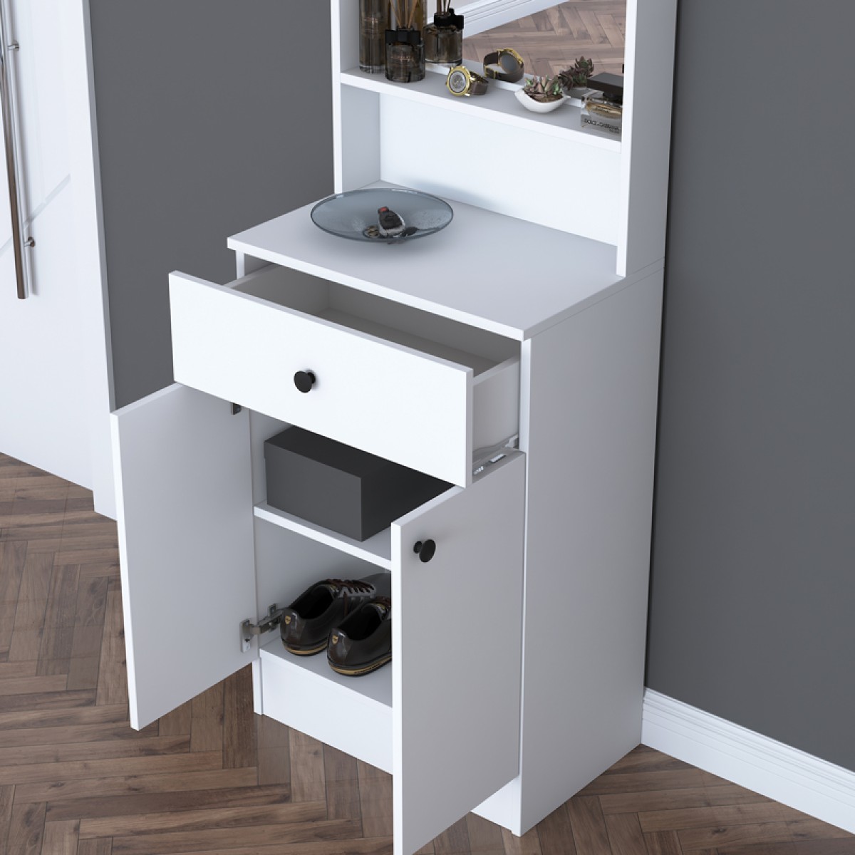 Έπιπλο εισόδου Rockder pakoworld λευκό μελαμίνης 60x35.5x182.8εκ Έπιπλο εισόδου Rockder pakoworld λευκό μελαμίνης 60x35.5x182.8εκ