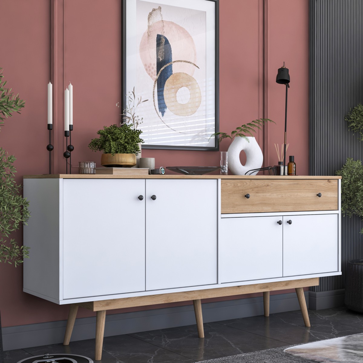 Μπουφές Satava pakoworld pp σε λευκή-καρυδί απόχρωση 180x45x87.6εκ Μπουφές Satava pakoworld pp σε λευκή-καρυδί απόχρωση 180x45x87.6εκ