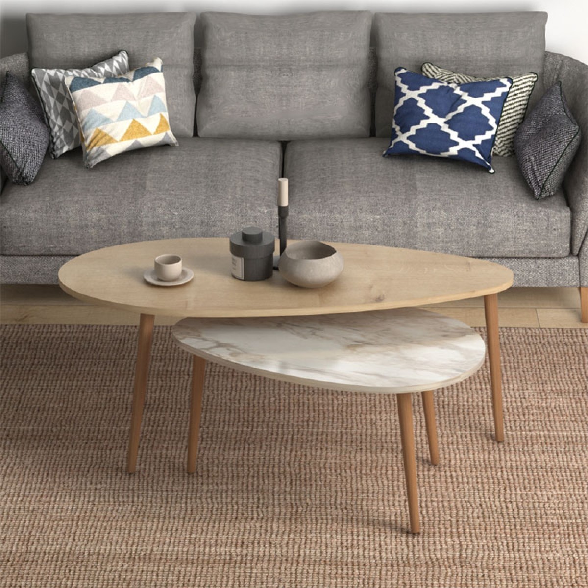 Τραπέζι σαλονιού Monty pakoworld oak-μπεζ μαρμάρου 116x46x46εκ Τραπέζι σαλονιού Monty pakoworld oak-μπεζ μαρμάρου 116x46x46εκ