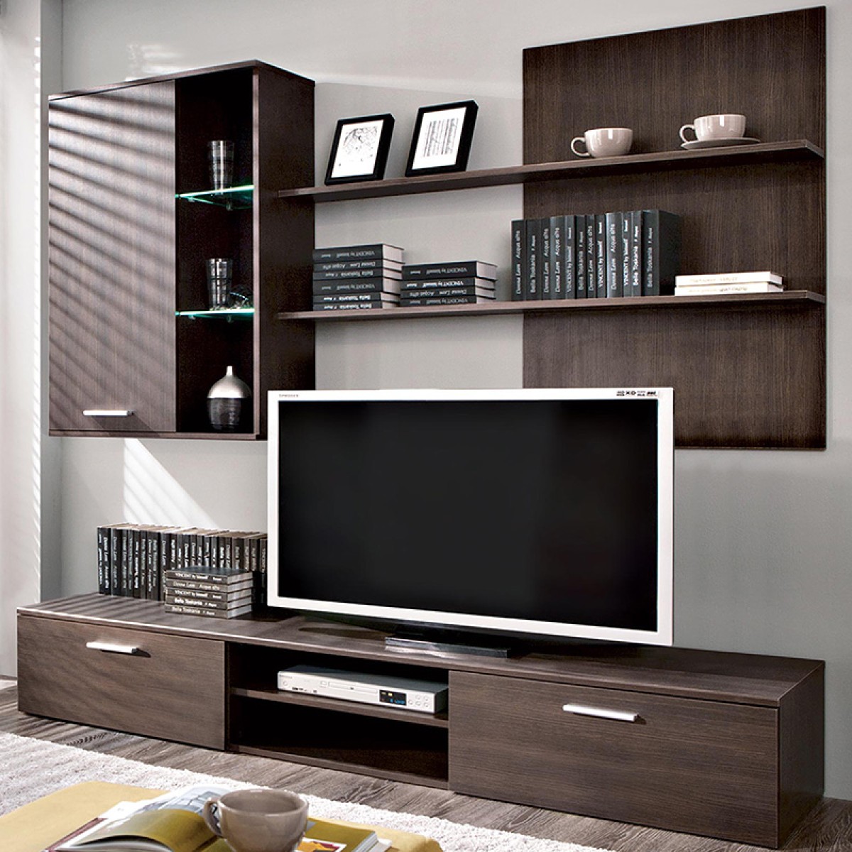Σύνθετο σαλονιού Salome pakoworld LED wenge 200x41x190εκ Σύνθετο σαλονιού Salome pakoworld LED wenge 200x41x190εκ