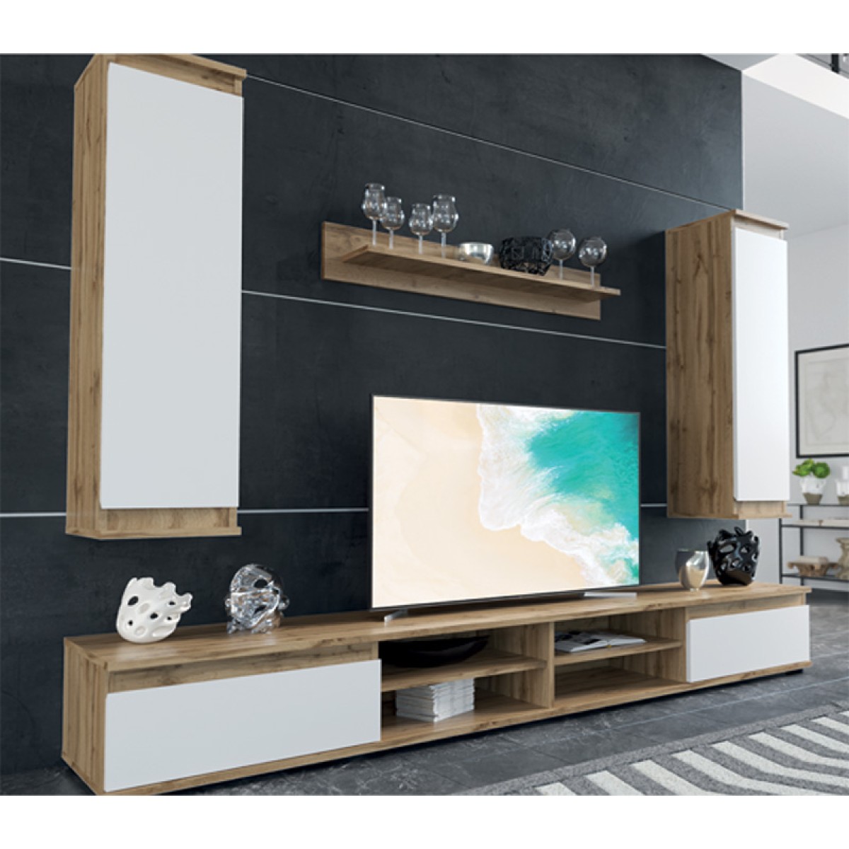 Σύνθετο σαλονιού Sandro pakoworld καρυδί-λευκό 175x37x160εκ Σύνθετο σαλονιού Sandro pakoworld καρυδί-λευκό 175x37x160εκ