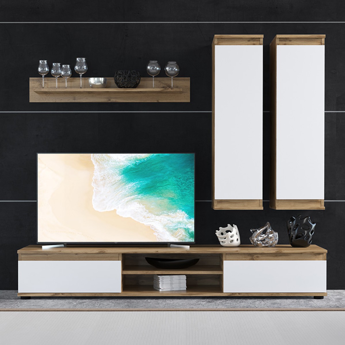 Σύνθετο σαλονιού Sandro pakoworld καρυδί-λευκό 175x37x160εκ Σύνθετο σαλονιού Sandro pakoworld καρυδί-λευκό 175x37x160εκ