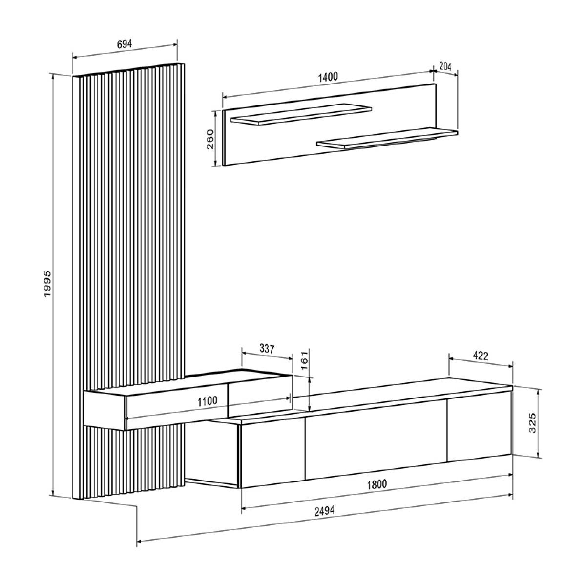 Σύνθετο σαλονιού Litende pakoworld sonoma-λευκό 249.5x42x199.5εκ Σύνθετο σαλονιού Litende pakoworld sonoma-λευκό 249.5x42x199.5εκ