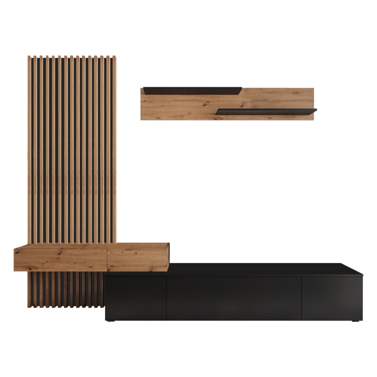 Σύνθετο σαλονιού Litende pakoworld μαύρο-sonoma μελαμίνης 249.5x42x199.5εκ Σύνθετο σαλονιού Litende pakoworld μαύρο-sonoma μελαμίνης 249.5x42x199.5εκ