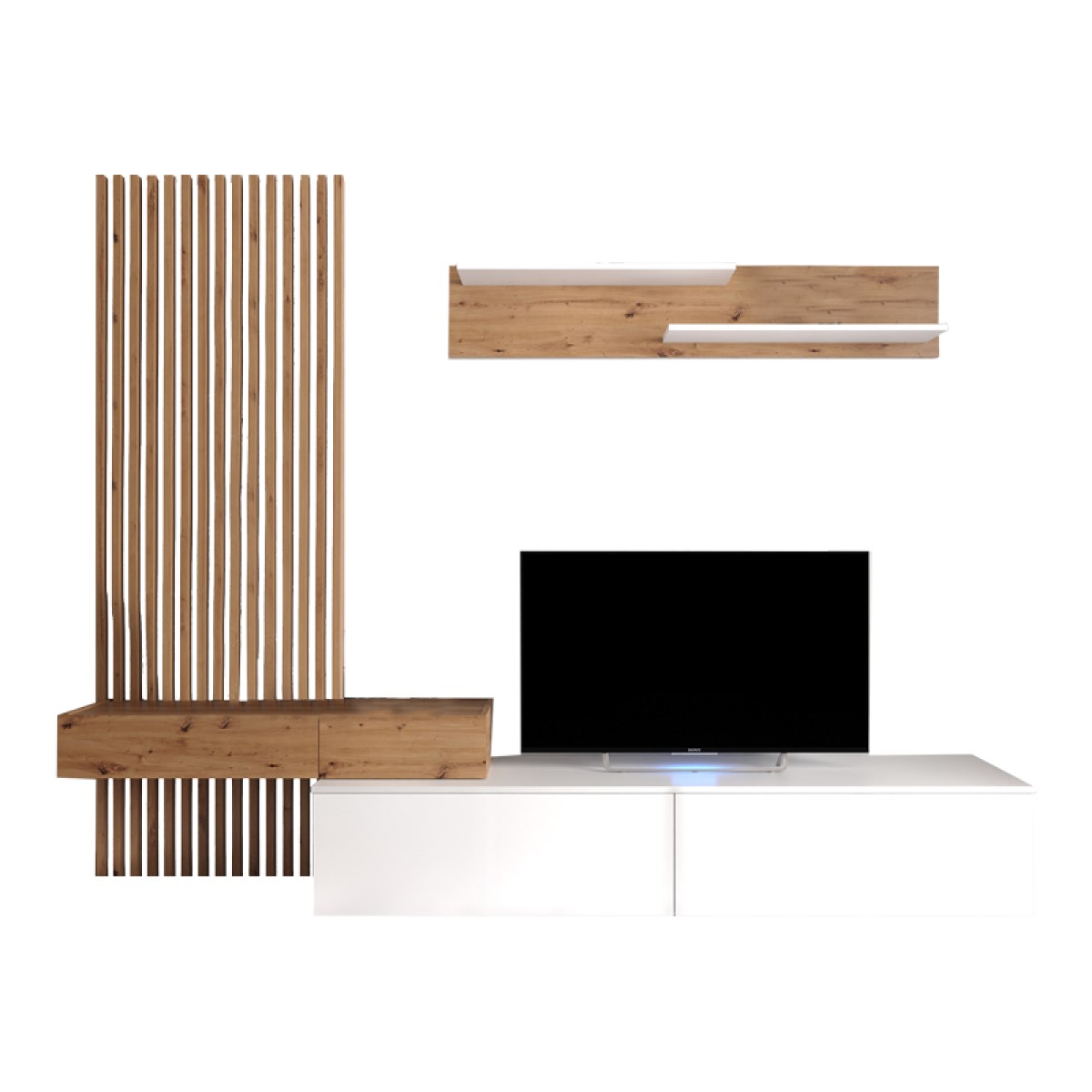 Σύνθετο σαλονιού Litende pakoworld sonoma-λευκό μελαμίνης 210x42x199.5εκ Σύνθετο σαλονιού Litende pakoworld sonoma-λευκό μελαμίνης 210x42x199.5εκ