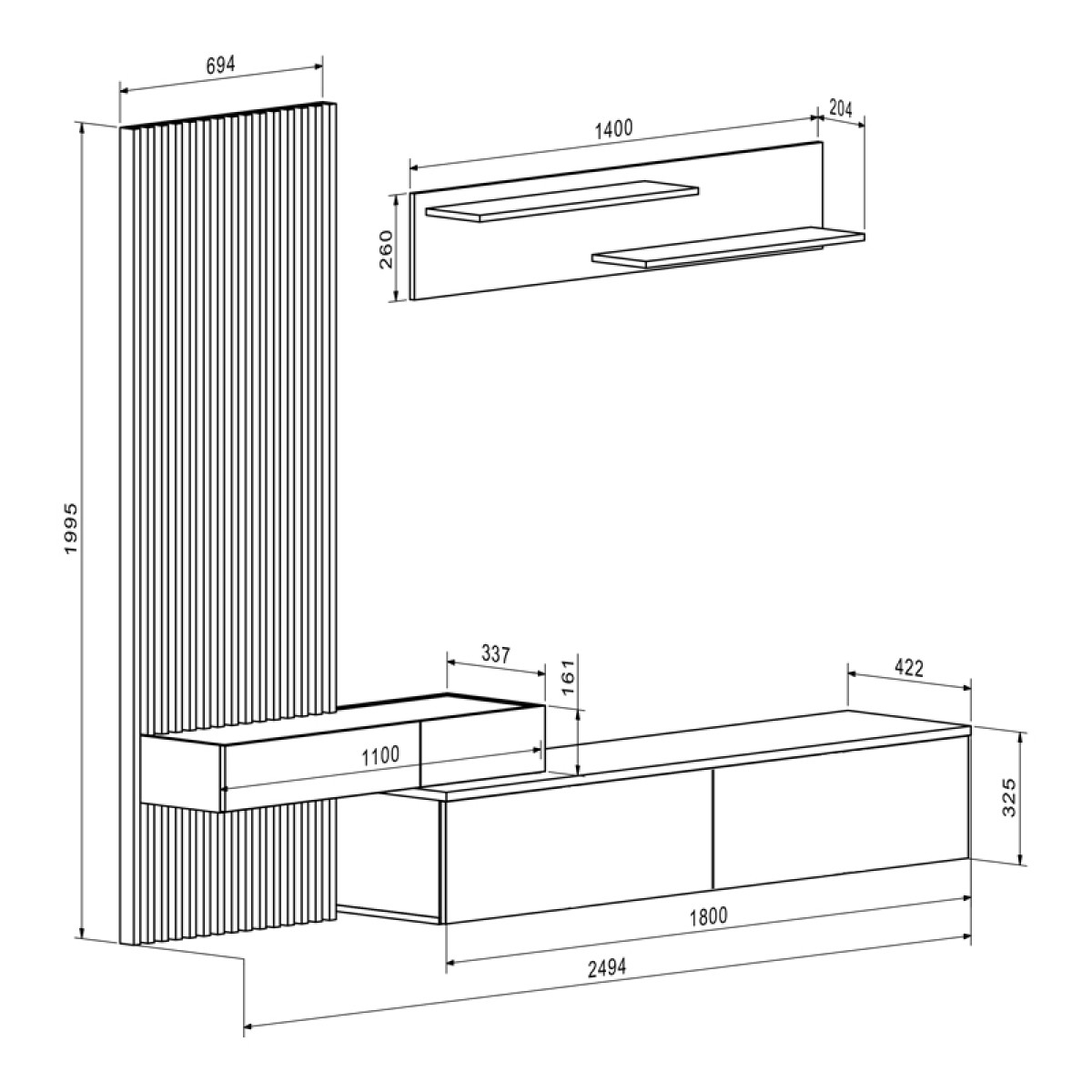 Σύνθετο σαλονιού Litende pakoworld sonoma-λευκό μελαμίνης 210x42x199.5εκ Σύνθετο σαλονιού Litende pakoworld sonoma-λευκό μελαμίνης 210x42x199.5εκ