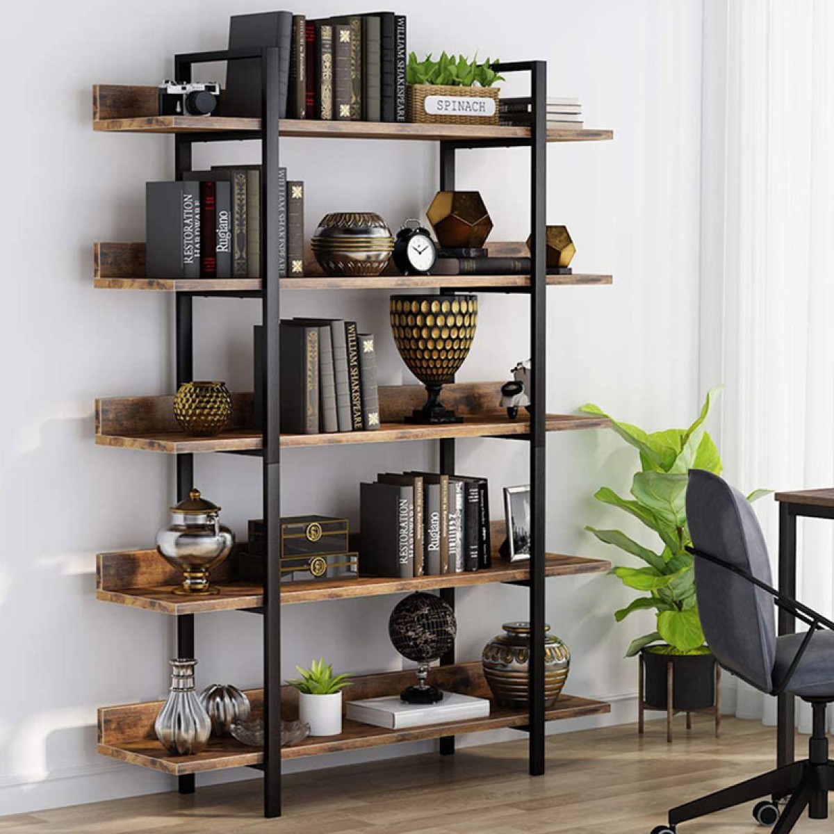 Βιβλιοθήκη Almond pakoworld καρυδί-μαύρο 119x27x185εκ Βιβλιοθήκη Almond pakoworld καρυδί-μαύρο 119x27x185εκ