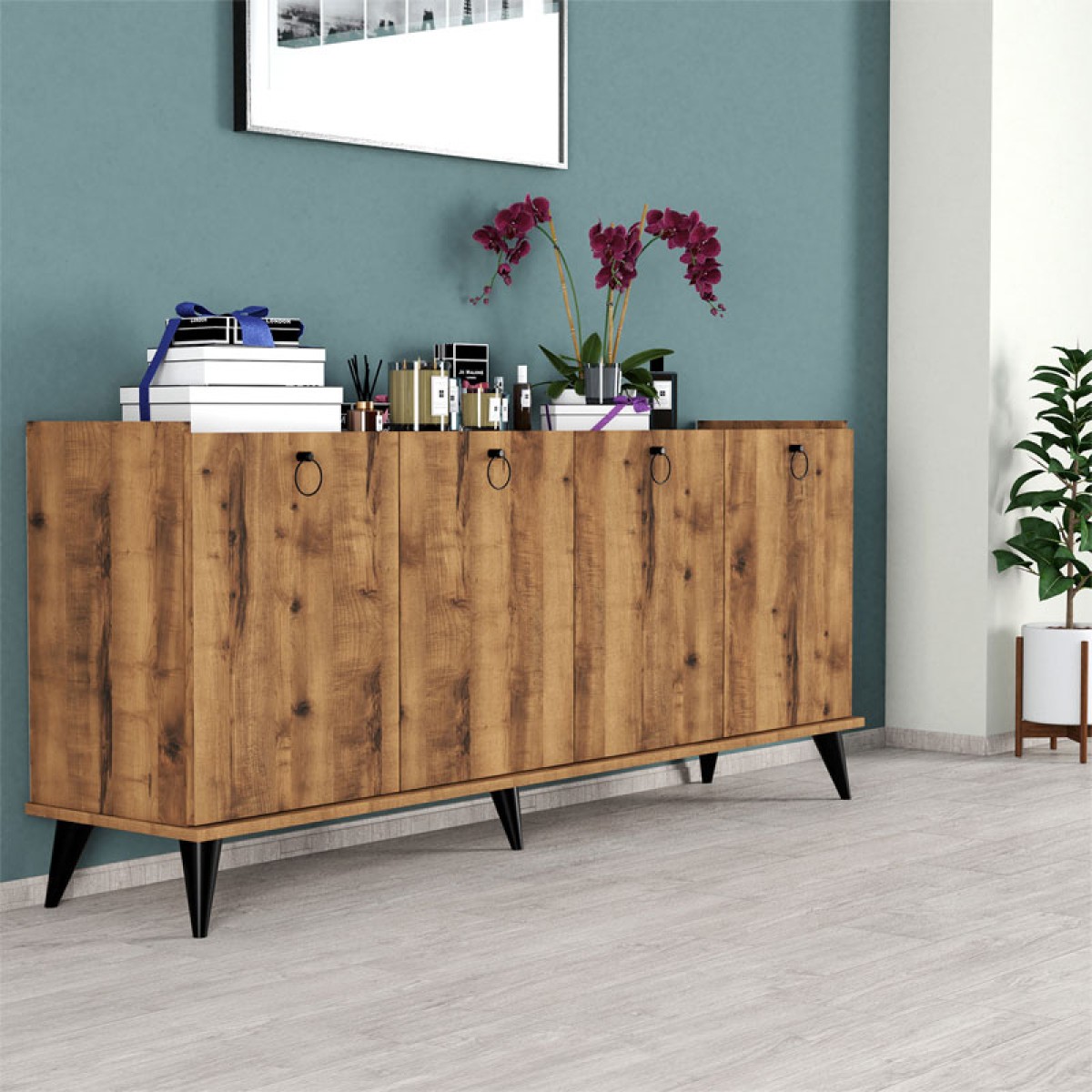 Μπουφές Lireta pakoworld μελαμίνης καρυδί-μαύρο 182x41x82.5εκ Μπουφές Lireta pakoworld μελαμίνης καρυδί-μαύρο 182x41x82.5εκ