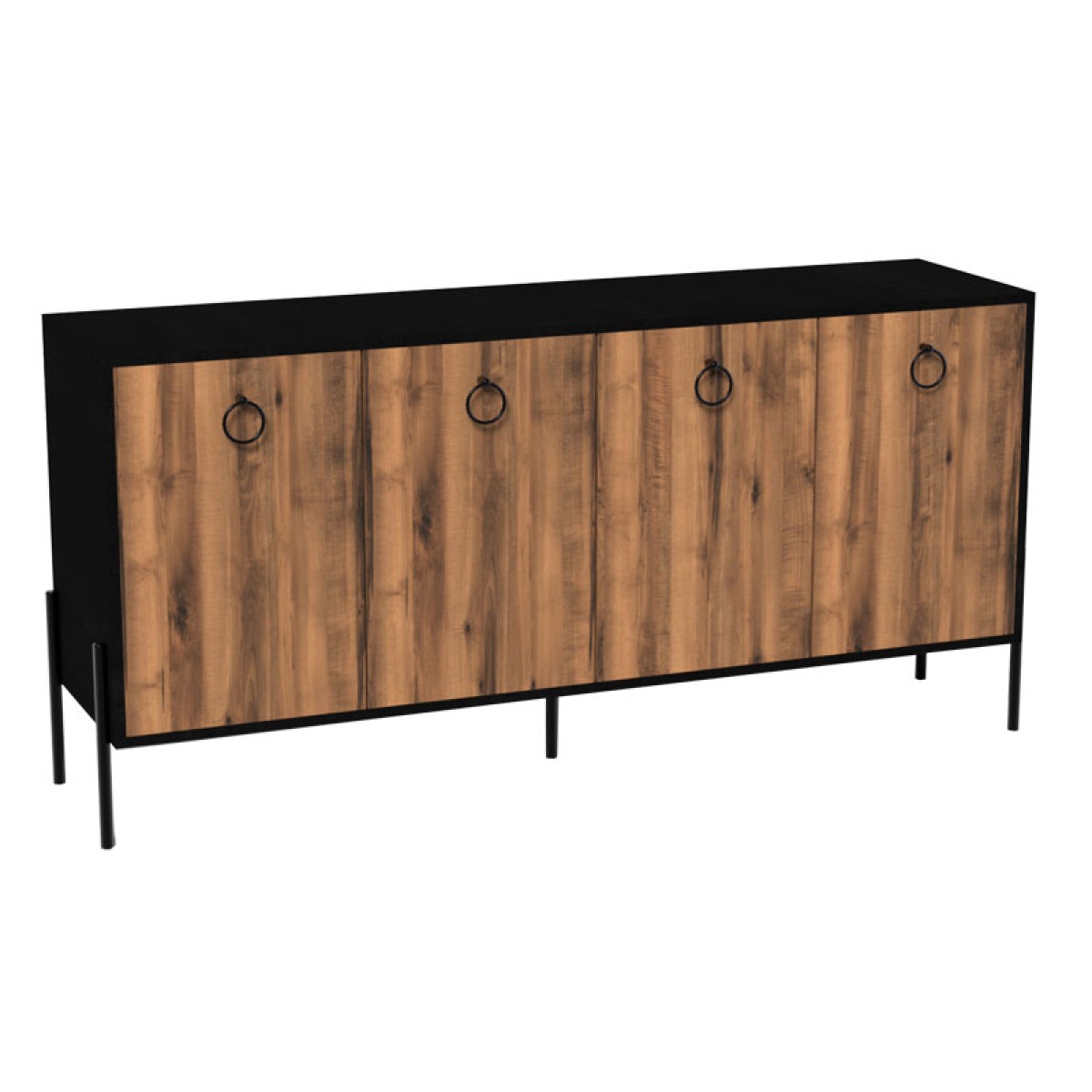 Μπουφές Twely pakoworld μελαμίνης καρυδί-μαύρο 160x40,5x79εκ Μπουφές Twely pakoworld μελαμίνης καρυδί-μαύρο 160x40,5x79εκ