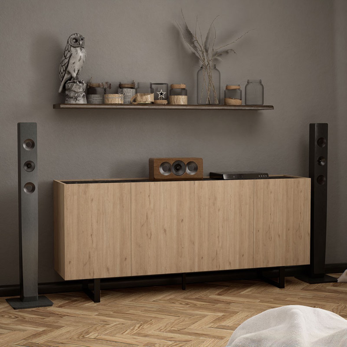 Μπουφές Kioubo pakoworld μελαμίνης oak-μαύρο 180x42x80εκ Μπουφές Kioubo pakoworld μελαμίνης oak-μαύρο 180x42x80εκ