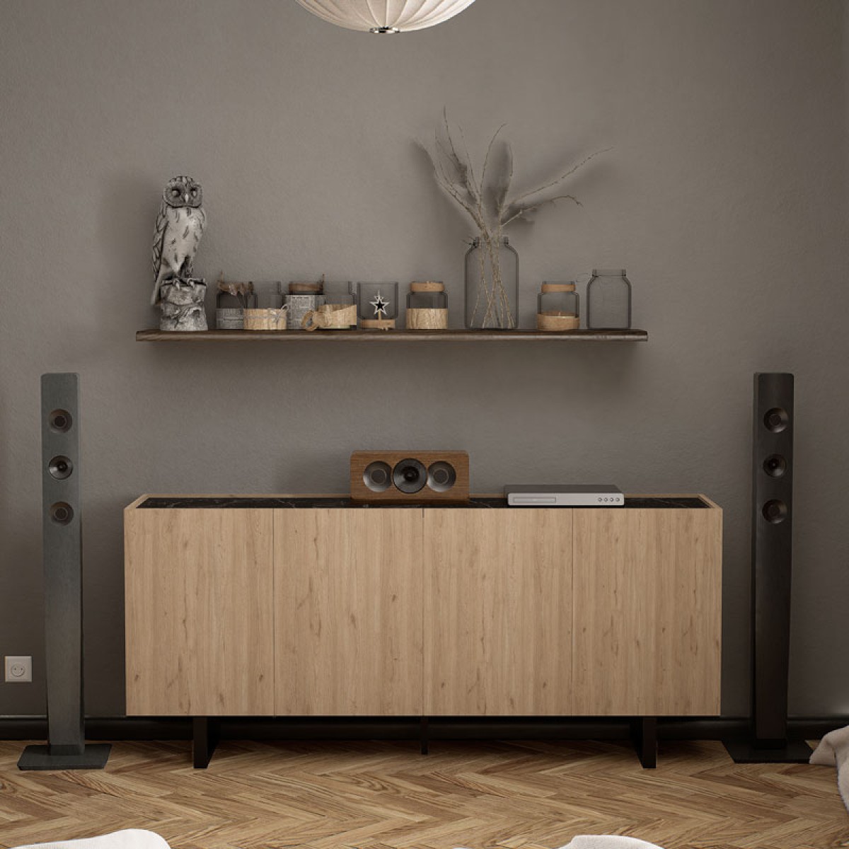 Μπουφές Kioubo pakoworld μελαμίνης oak-μαύρο 180x42x80εκ Μπουφές Kioubo pakoworld μελαμίνης oak-μαύρο 180x42x80εκ