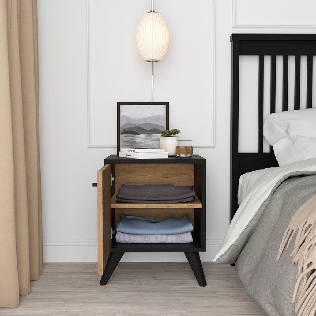 Κομοδίνο Flipter pakoworld μελαμίνης oak-μαύρο 40x40x55εκ Κομοδίνο Flipter pakoworld μελαμίνης oak-μαύρο 40x40x55εκ