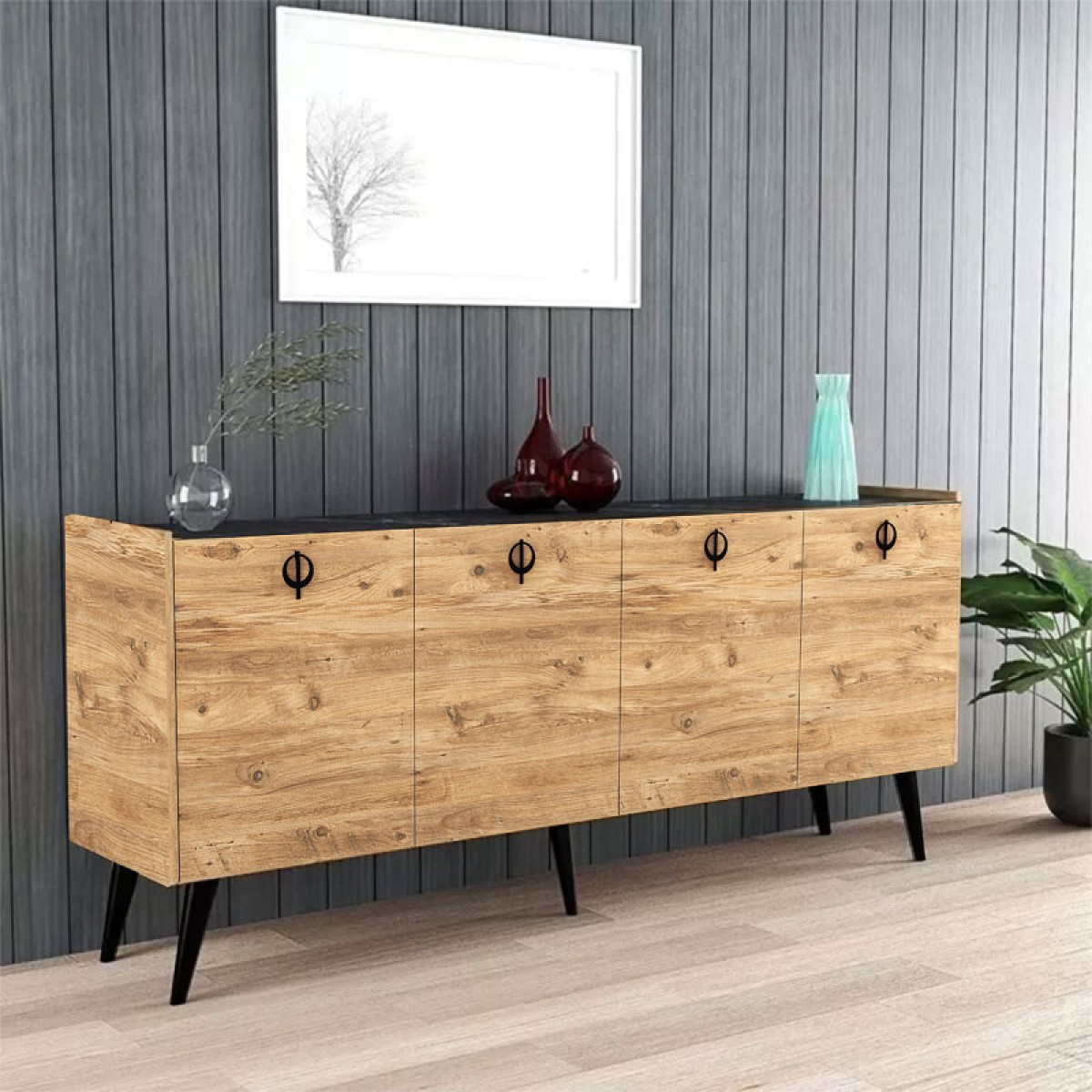 Μπουφές Jeslie pakoworld μελαμίνης oak-ανθρακί 180x40x79εκ Μπουφές Jeslie pakoworld μελαμίνης oak-ανθρακί 180x40x79εκ